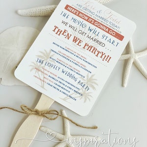 Beach Wedding Program Fans: Matte Ivory or White, Twine Ties