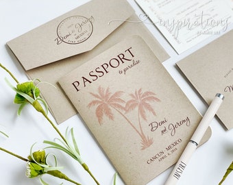 Passport Wedding Invitations, Destination Wedding, Beach Wedding, Travel Theme, International, Island Wedding