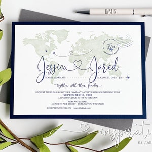 World Map Wedding Invitations: Travel Theme, Destination Wedding
