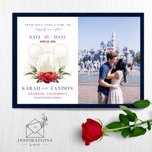 Disney Theme Save The Dates, Disney Inspired Wedding Invitations, Disney Lovers Wedding Cards, Photo Save The Date Card
