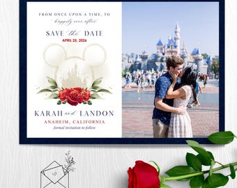 Disney Theme Save The Dates, Disney Inspired Wedding Invitations, Disney Lovers Wedding Cards, Photo Save The Date Card