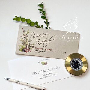 Elegant Boarding Pass Wedding  Invitations, Destination Wedding, Wedding Travel Airplane Ticket Invitation, Mexico, Tropical Island Wedding