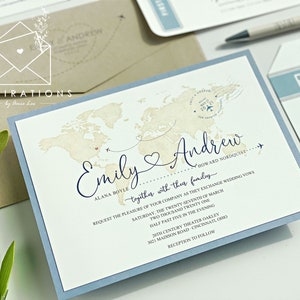 World Map Wedding Invitations: Travel Theme, Destination Wedding