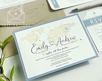 World Map Wedding Invitations: Travel Theme, Destination Wedding