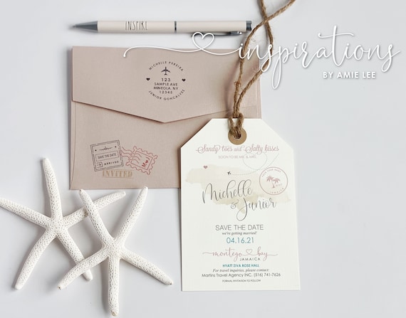 Save The Date Luggage Tags, Destination Wedding, Beach, Island, Tropical, Travel Theme, Vintage, Boho, Travel Inspired, Boarding Pass