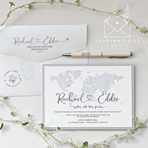 World Map Wedding Invitations: Travel Theme Destination Wedding