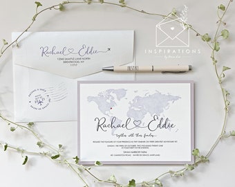 World Map Wedding Invitations: Travel Theme Destination Wedding
