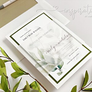 Elegant Floral Wedding Invitations,  Outdoor Garden Wedding, Neutral Botanical Greens Wedding Invitations, Romantic Classic Wedding