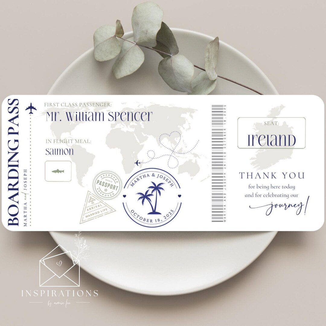 Boarding Pass Escort Cards, Place Cards, Travel Theme Seating