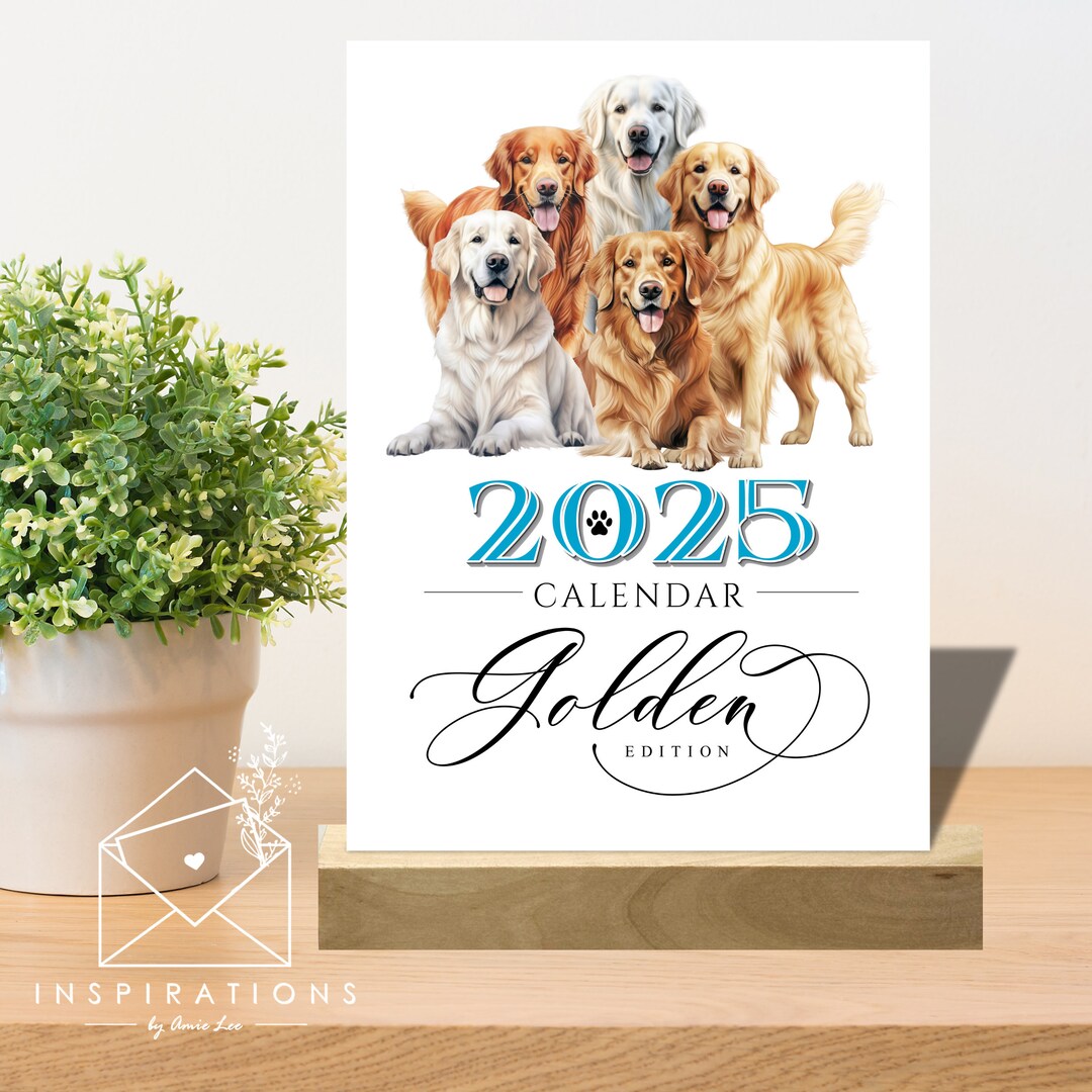 Golden Retriever Desk Calendar, 2025 Calendar, Goldens, Desk Calendar