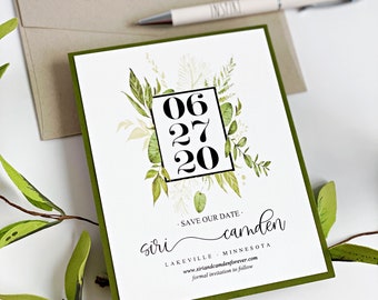 Elegant Save The Dates, Bohemian Botanical Greens Wedding, Classic Garden Wedding, Formal Wedding, Floral Wedding