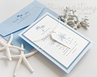 Beach Theme Wedding Invitations, Destination Wedding, Palm Tree Invites, Elegant Beach, Island Style Wedding Cards