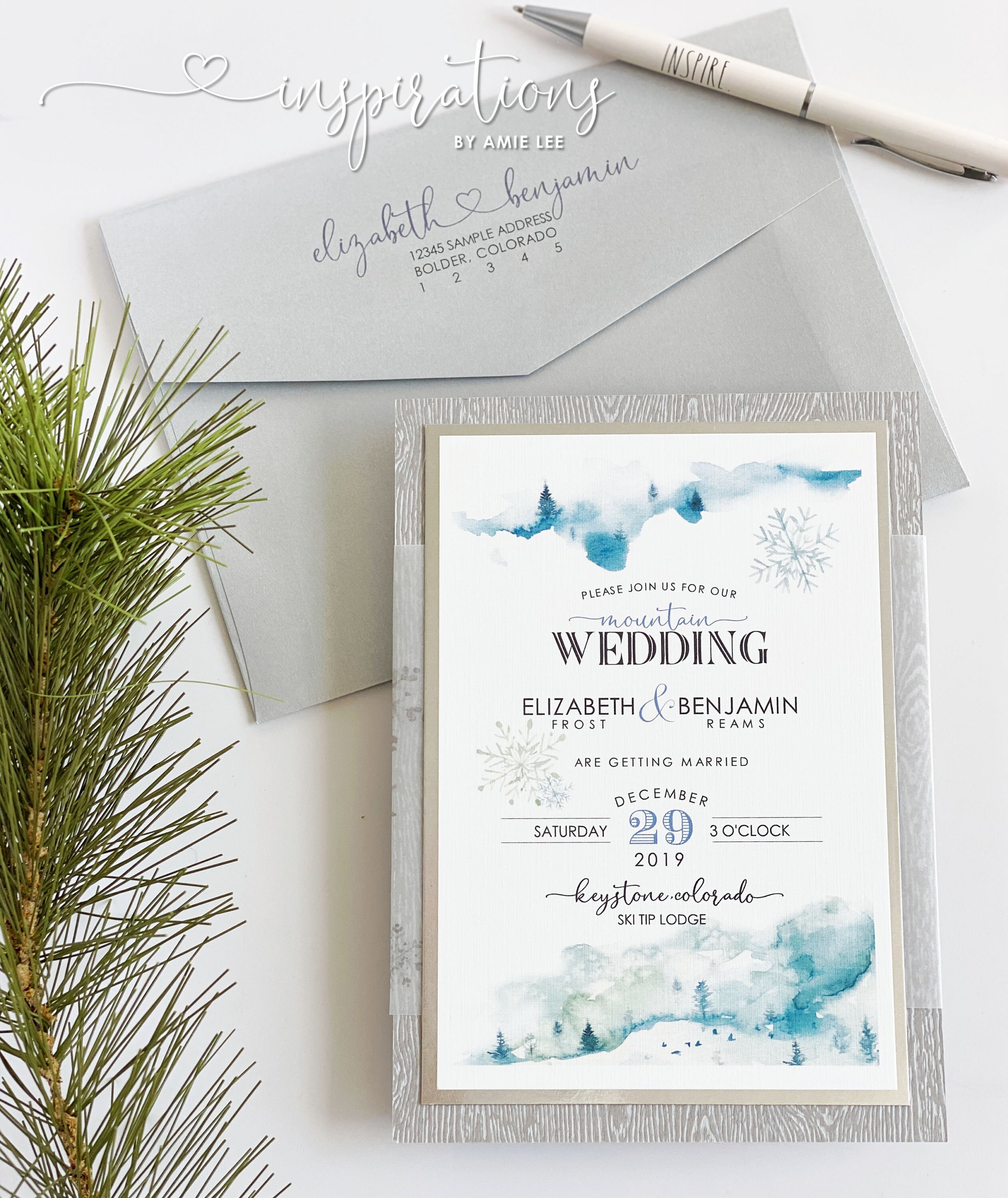 Rustic Wedding Invitations Forest Wedding Mountain Wedding Colorado Wedding Winter Wedding Ski Lodge Wedding