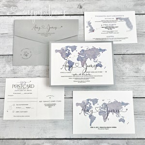 Travel Map Wedding Invitations, World Map Invitations, Travel Theme Wedding, Destination wedding, Map Invitations image 2