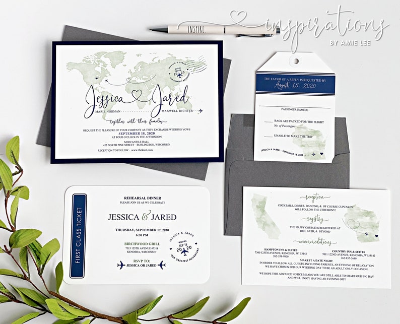 World Map Wedding Invitations Travel Map Invitations Travel Etsy