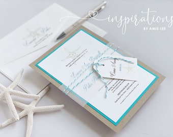 Elegant Beach Wedding Invitations, Starfish Invitations, Tropical Island Wedding, Destination Wedding, Formal Beach Wedding