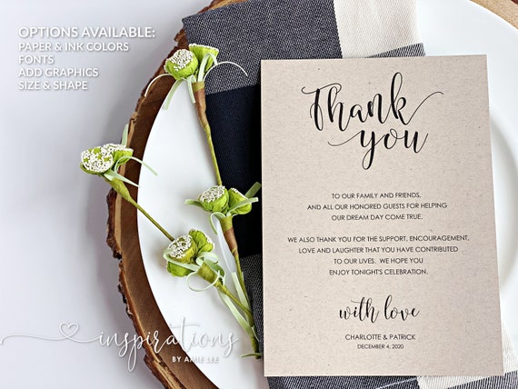 Wedding Reception Table Notes Wedding Thank You Note to - Etsy