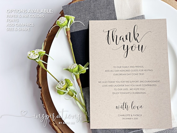 Wedding Reception Table Notes Wedding Thank You Note to - Etsy