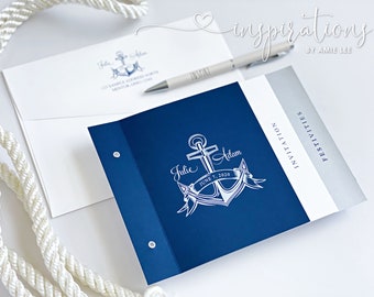 Nautical Wedding Invitations, Navy invitations, Destination Wedding, Yacht Club, Cruise Wedding, Anchor, Wedding Booklet