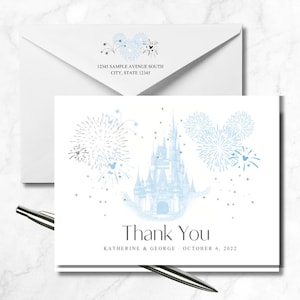 Disney Wedding Thank You Cards, Custom Disney Cards, Disney Wedding, Fairy Tale Wedding, Personalized Disney Stationery