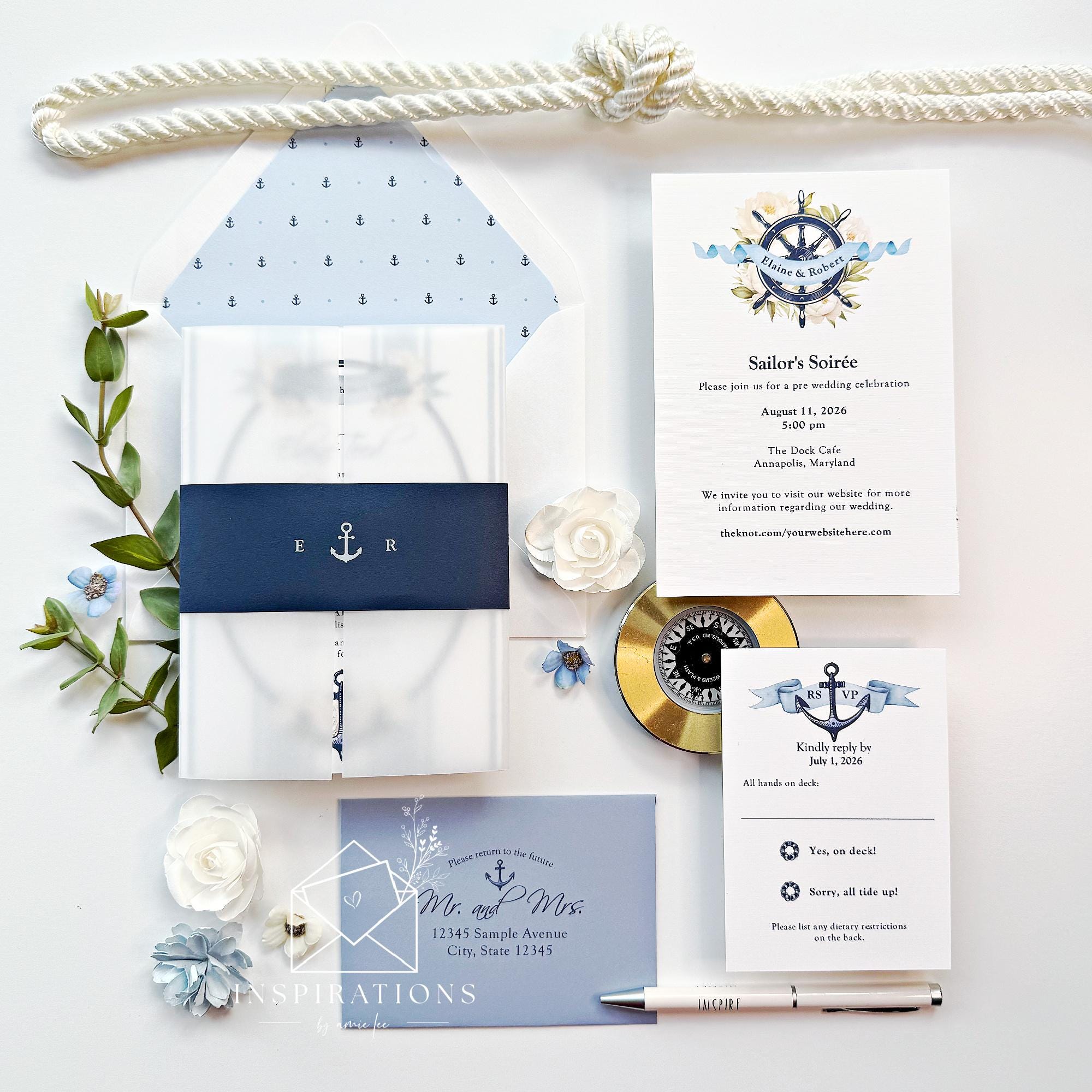 Nautical Wedding Invitations: Navy Blue Anchor, Yacht Club, image size:2000x2000