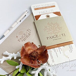 Boarding Pass Wedding Invitations, Airplane ticket, Destination Wedding,Beach Wedding, Travel Theme, Copper, Gold, Blush