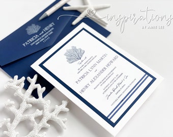 Nautical Wedding Invitations: Navy Pocket Cards, Coastal Theme