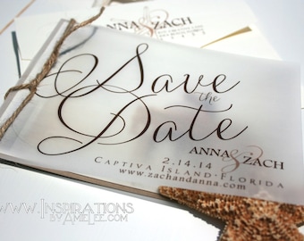 Beach Wedding Save The Date: Vellum Layer, Twine Tie