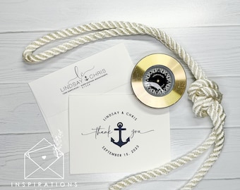 Custom Wedding Thank You Cards, Nautical Theme Notecards, Thank You Notes, Matching Wedding Thank Yous