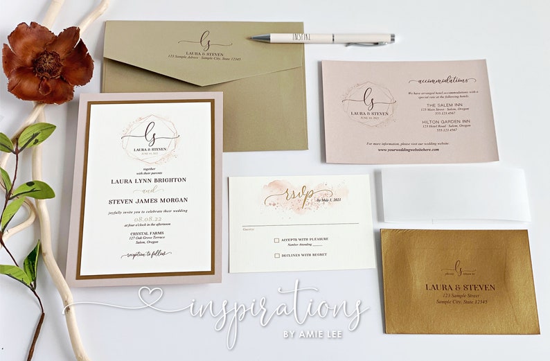 Classic Wedding Invitations, Wedding Logo Monogram, Copper, Blush, Gold, Elegant Wedding Invitations, Local Wedding, Romantic image 5