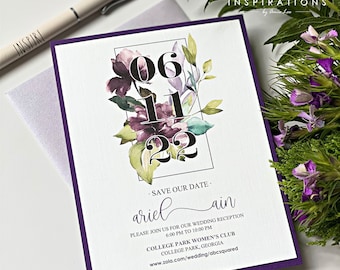 Classic Wedding Save The Dates, Watercolor Save The Dates, Formal, Neutral Wedding Theme, Purple, Elegant Wedding, Classic Wedding