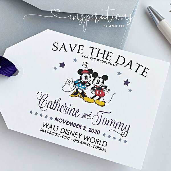 Disney Save the Date, Luggage Tag, Disney Tags, Disney Invitations, Disney Wedding, Disneyland Wedding, Fairy Tale Wedding