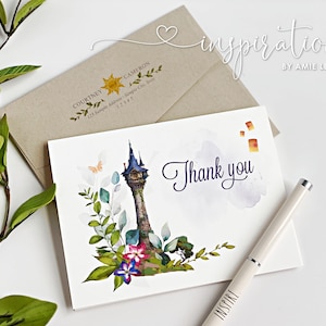 Disney Wedding Thank You Cards, Tangled Wedding, Custom Disney Thank You Cards, Fairy Tale Wedding, Repunzel