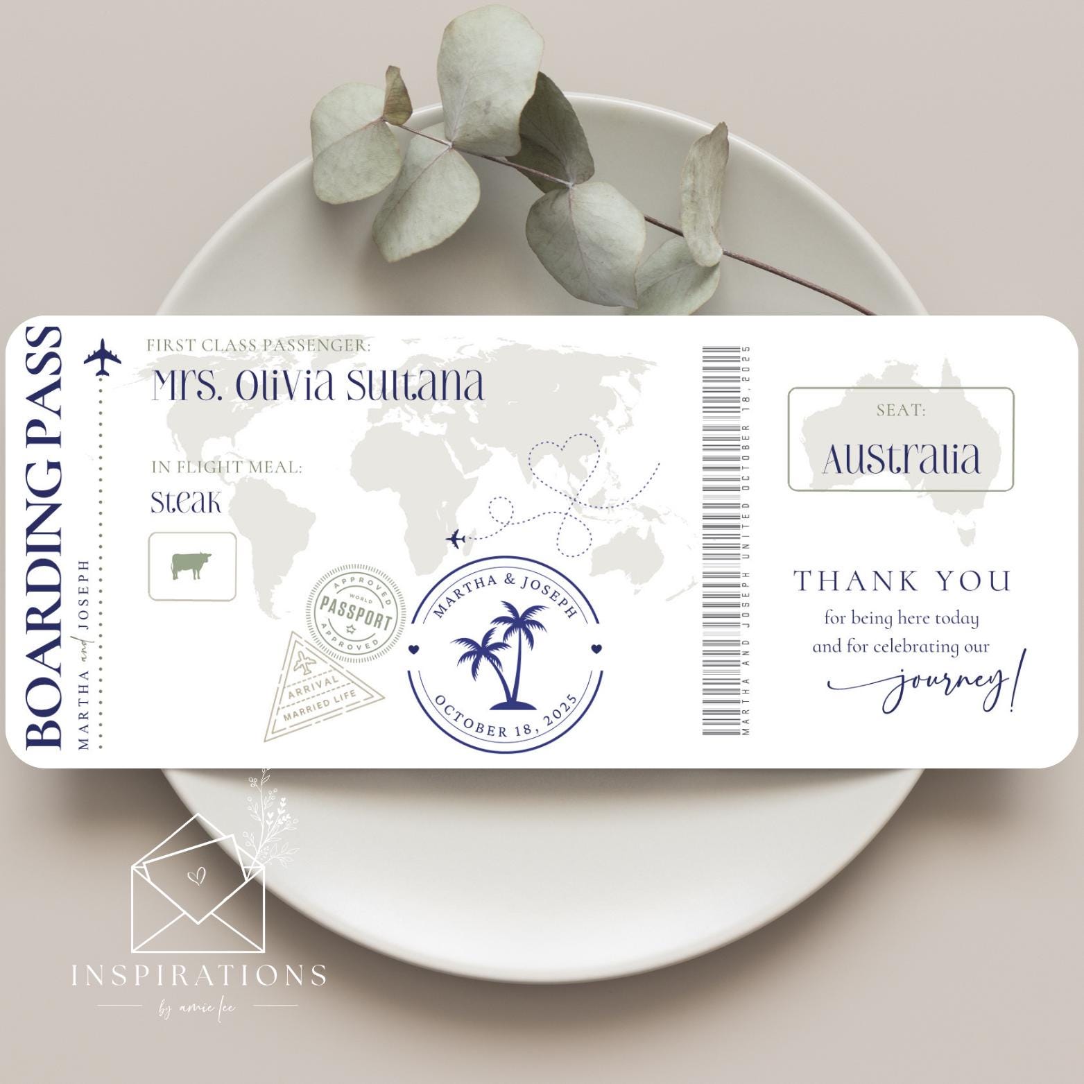 Boarding Pass Escort Cards, Place Cards, Travel Theme Seating