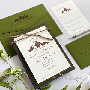 Rustic Mountain Wedding Invitations, Wood Grained Invitations, Outdoor Wedding, Colorado Wedding, Rustic Elegance, Wood Invitations