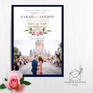 Disney Theme Save The Dates, Disney Inspired Wedding Invitations, Disney Lovers Wedding Cards, Photo Save The Date Card