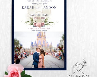 Disney Theme Save The Dates, Disney Inspired Wedding Invitations, Disney Lovers Wedding Cards, Photo Save The Date Card