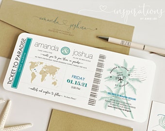 Boarding Pass Wedding Invitations, Destination Wedding, Plane Ticket, Travel Theme Wedding, Beach, Tropical, Ticket Invitation, Airplane