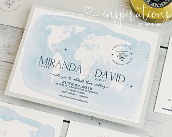 Travel Map Wedding Invitations, World Map Invitations, Travel Theme Wedding, Destination Wedding, Map Invitations