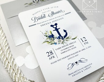 Disney Bridal Shower Invitations, Disney Bride, Nautical Disney Theme, Disney Cruise Wedding, Disney Inspired, Disney Invitations