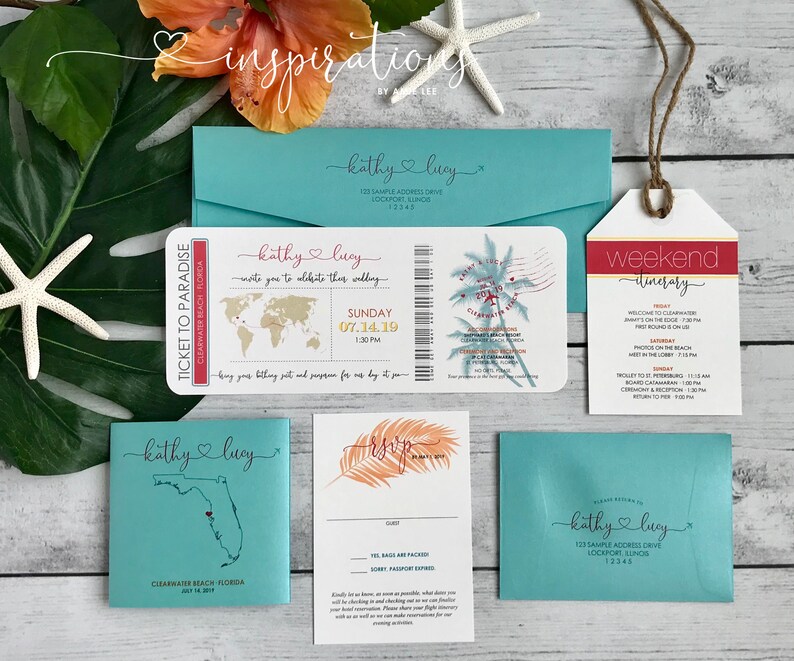 Airplane Ticket Destination Wedding Invitations Travel Theme Boarding Pass Wedding Invitations Florida Wedding Boarding Passes