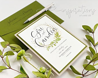 Floral Wedding Invitations, Elegant Garden Wedding, Summer Wedding, Neutral Greens Barn Wedding, Boho Chic Style Invitations