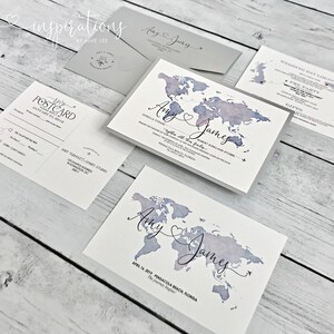 Travel Map Wedding Invitations, World Map Invitations, Travel Theme Wedding, Destination wedding, Map Invitations image 6