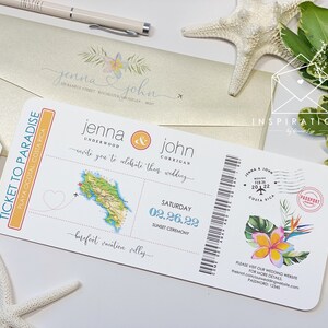 Boarding Pass Wedding Invitations, Destination Travel Ticket Wedding Invitation, Beach Island Wedding, Elegant Beach Wedding
