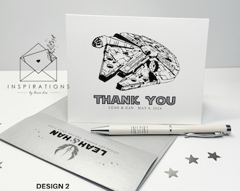 Star Wars Themed Thank You Cards, Star Wars Wedding Ideas, Jedi Wedding, Jedi Thank You Cards, Star Wars Theme Cards