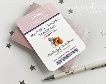 Disney Fastpass Save The Date, Lady and the Tramp, Disney Hochzeiten, Märchenhochzeit, Disney Save The Date, Schnellpass