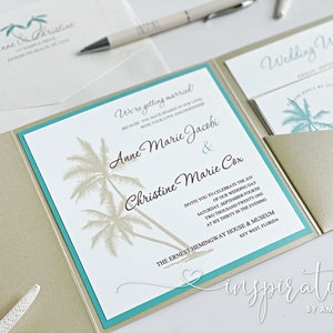 Elegant Beach Wedding Invitations, Tropical Wedding, Destination Wedding, Palm Tree Invitation, Classic Beach Wedding