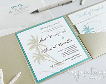 Elegant Beach Wedding Invitations, Tropical Wedding, Destination Wedding, Palm Tree Invitation, Classic Beach Wedding