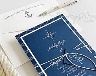 Nautical Wedding Invitations, Navy Blue Wedding, Destination Wedding, Yacht Club, Boating