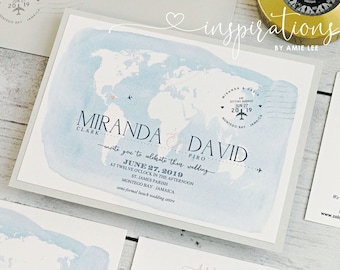 Travel Map Wedding Invitations, World Map Invitations, Travel Theme Wedding, Destination Wedding, Map Invitations, Travel Inspired